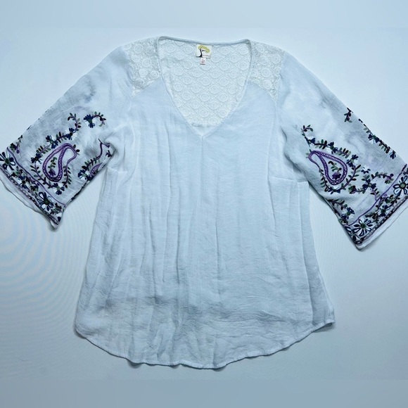 fig and flower Tops - Fig & Flower Embroidered Tunic Womens 2XL Floral Boho Anthropologie Poly Rayon